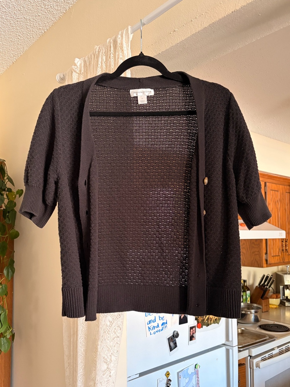 Classic Black Short-Sleeve Knit Cardigan Sweater